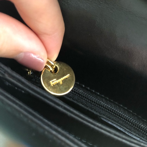 Authentic Salvatore Ferragamo Gancini Leather Bag, Black - Picture 8 of 14